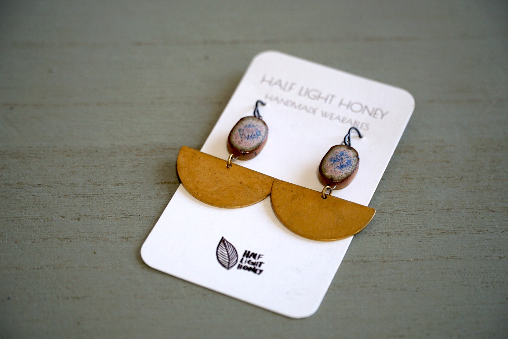 Mixed Media Earrings - Glazed Stoneware Beads - Niobium Earwire - Brass Component - Jewelry - Statement Earring - Boho - Festival Fashion