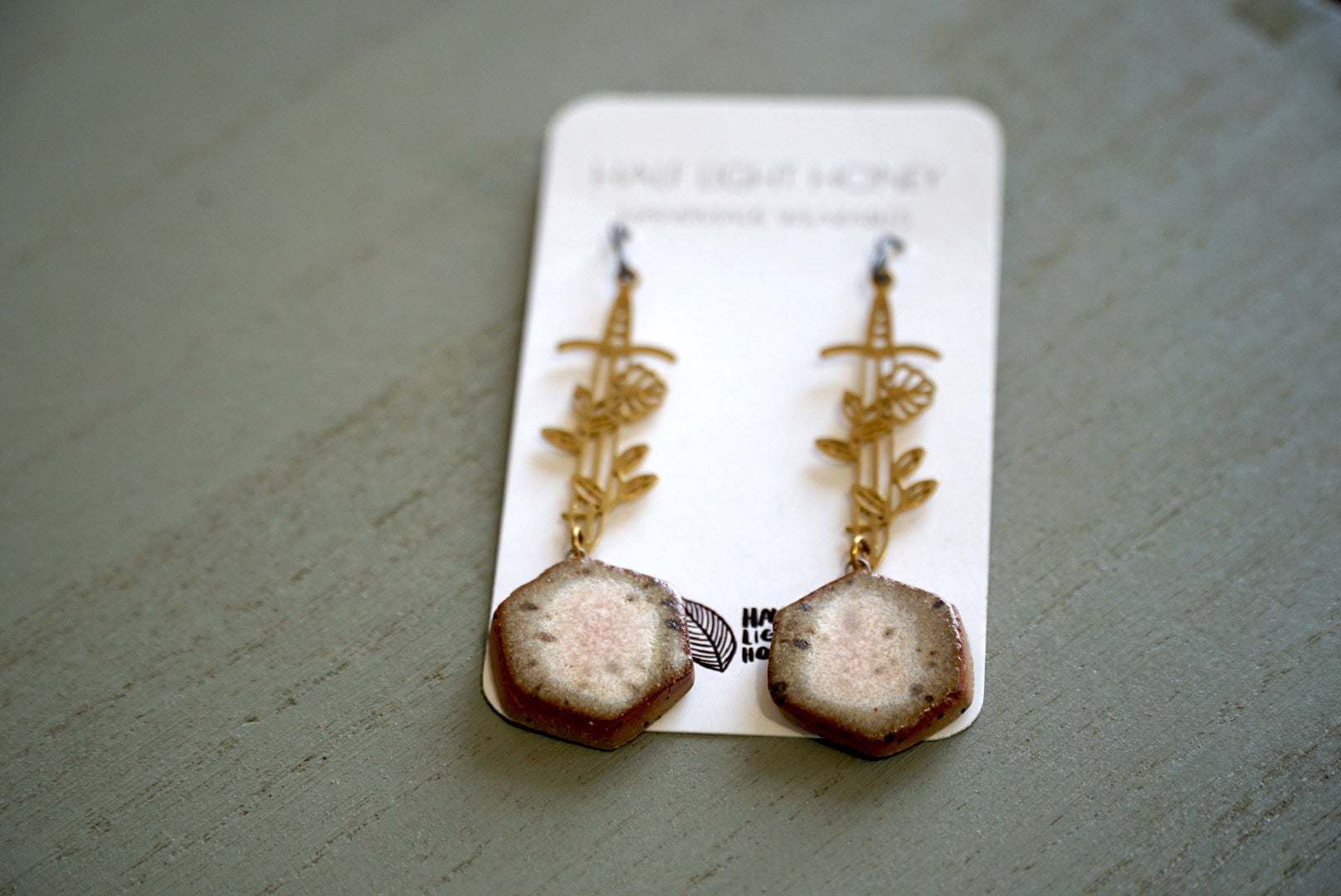 Mixed Media Earrings - Glazed Stoneware Beads - Niobium Earwire - Brass Component - Jewelry - Statement Earring - Boho - Festival Fashion