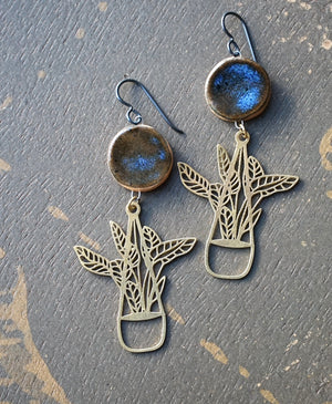 a pair of earrings with flowers on them