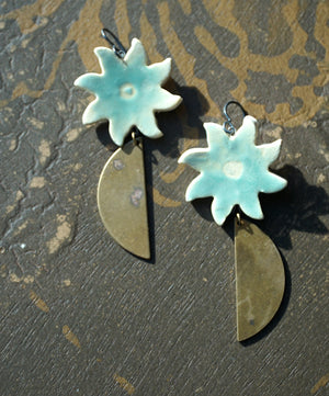 a pair of earrings sitting on top of a table