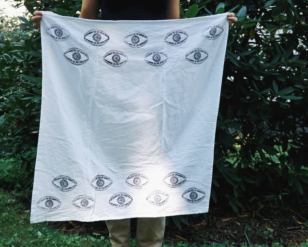 EYE - block printed tea towel