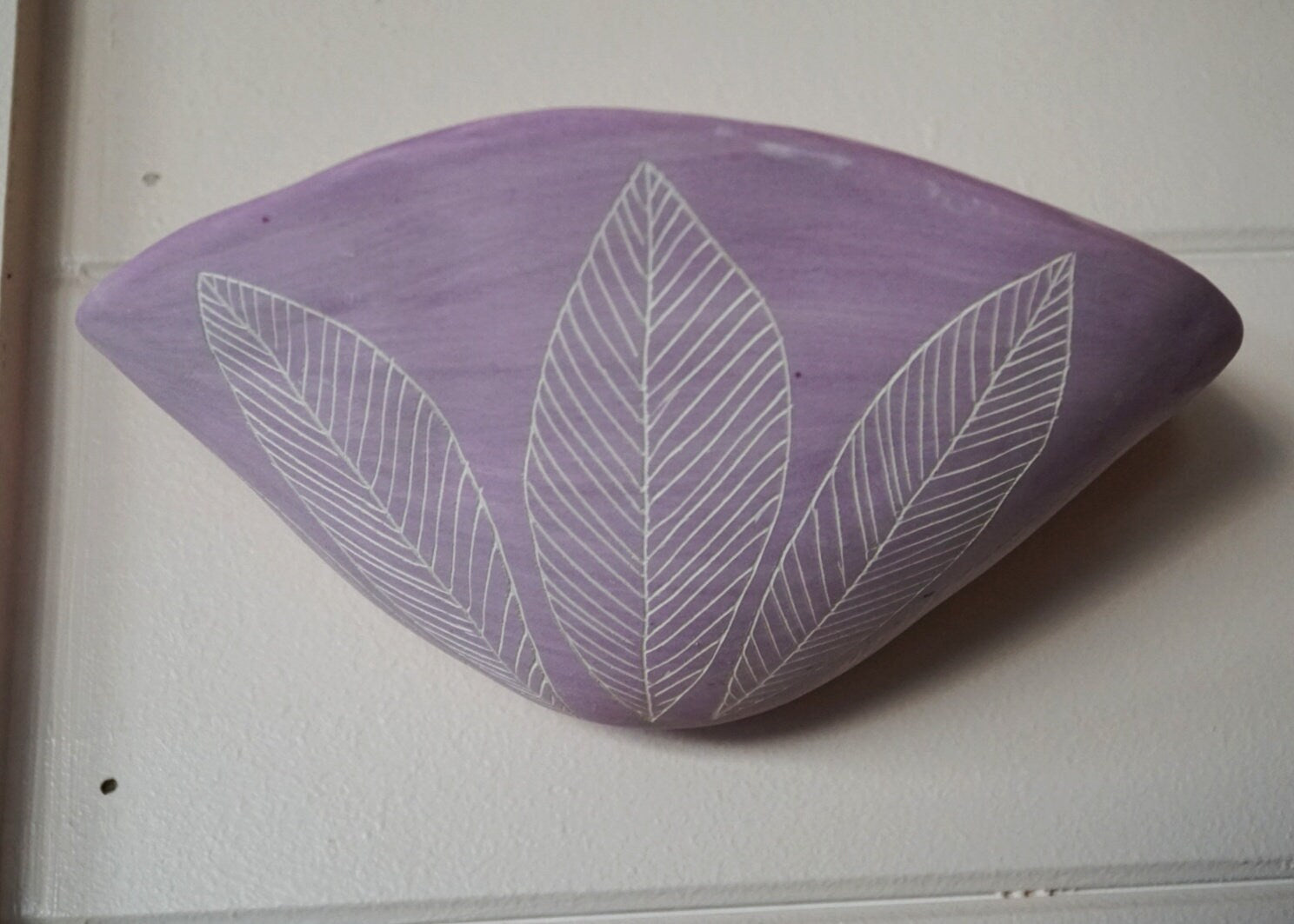 Purple & White Wall Pocket Planter w/ "Leaf" Design - Ceramic Wall Planter - Pottery - Succulent Pot - Houseplant - Planter