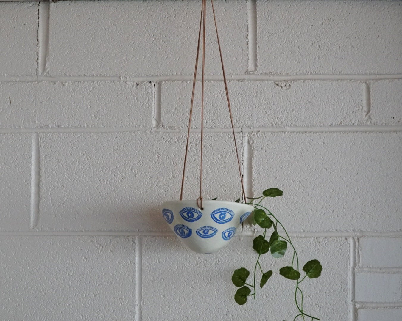 Blue & White Hanging Planter w/ Funky "Eye" Pattern Design - Ceramic Hanging Planter - Pottery - Succulent Pot - Houseplant - Planter