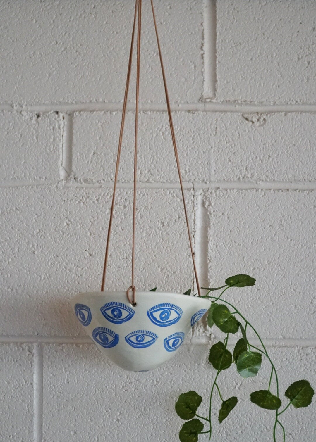 Blue & White Hanging Planter w/ Funky "Eye" Pattern Design - Ceramic Hanging Planter - Pottery - Succulent Pot - Houseplant - Planter