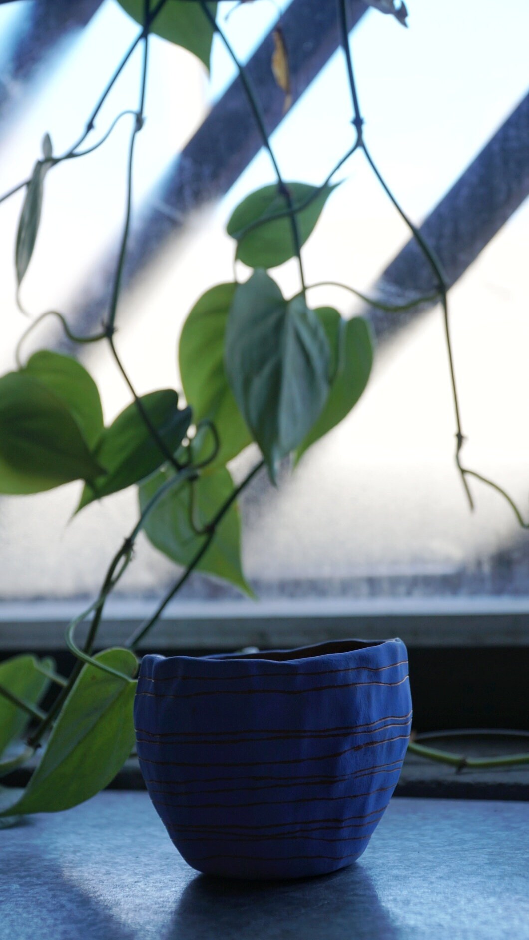 Blue & Terracotta Mini Planter w/ "Horizon Line" Design - Succulent Planter - Small Plant Pot - Propagating Planter - Housewarming
