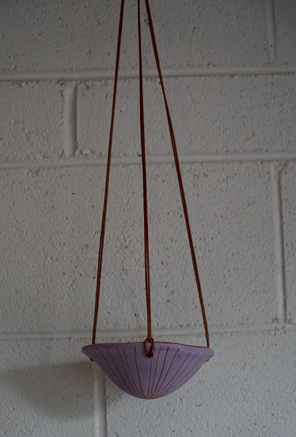 Purple & Terracotta Hanging Planter w/ "Vertical Line" Design - Hanging Pot with Carved Design - Succulent, Cactus, Herb, Air Plant, Etc