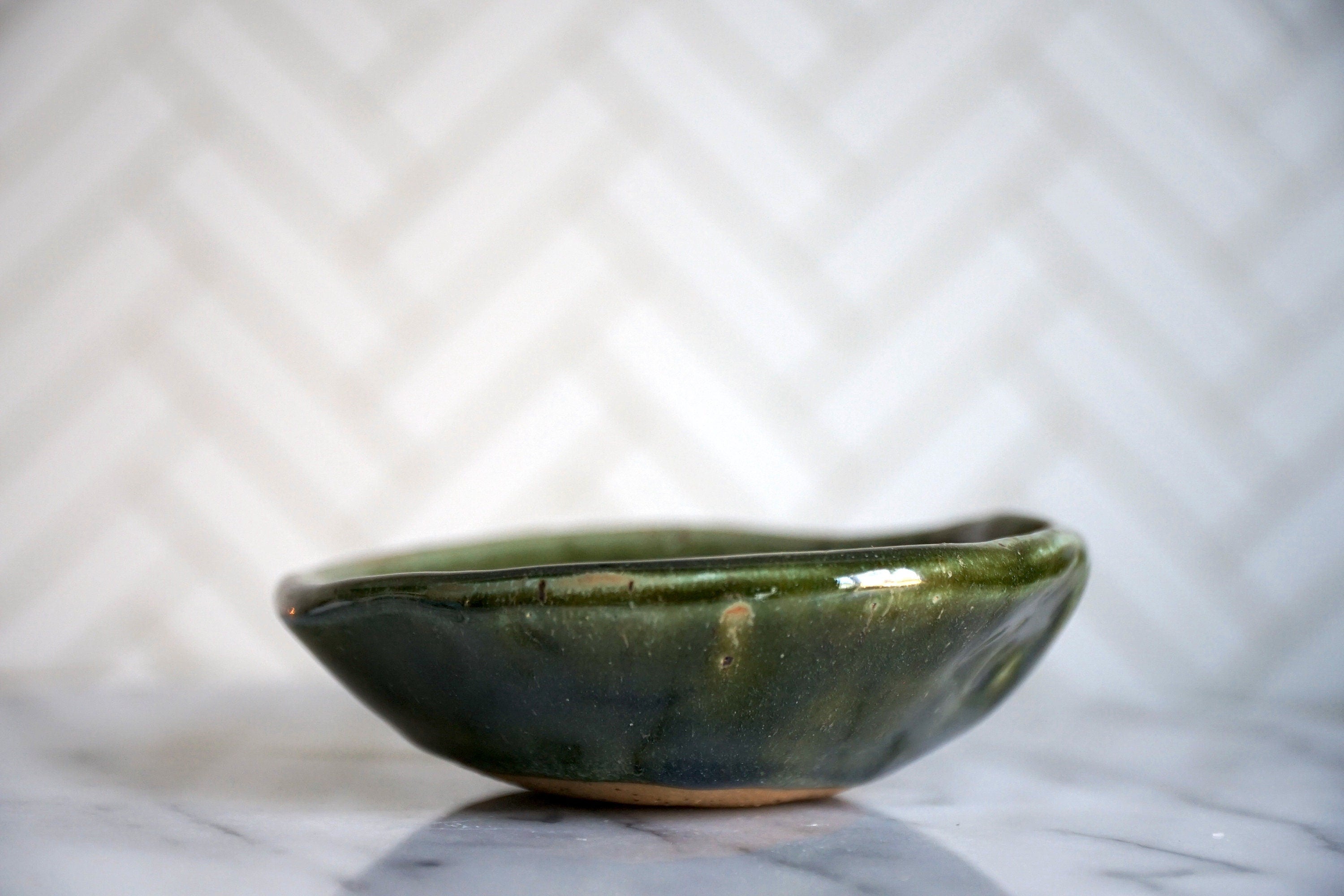 Glimmering Green Stamped Stoneware Bowl - Small Bowl - Stamped Dish - Catch-All - Jewelry Storage - Food Safe - Deco Green Glazed Bowl
