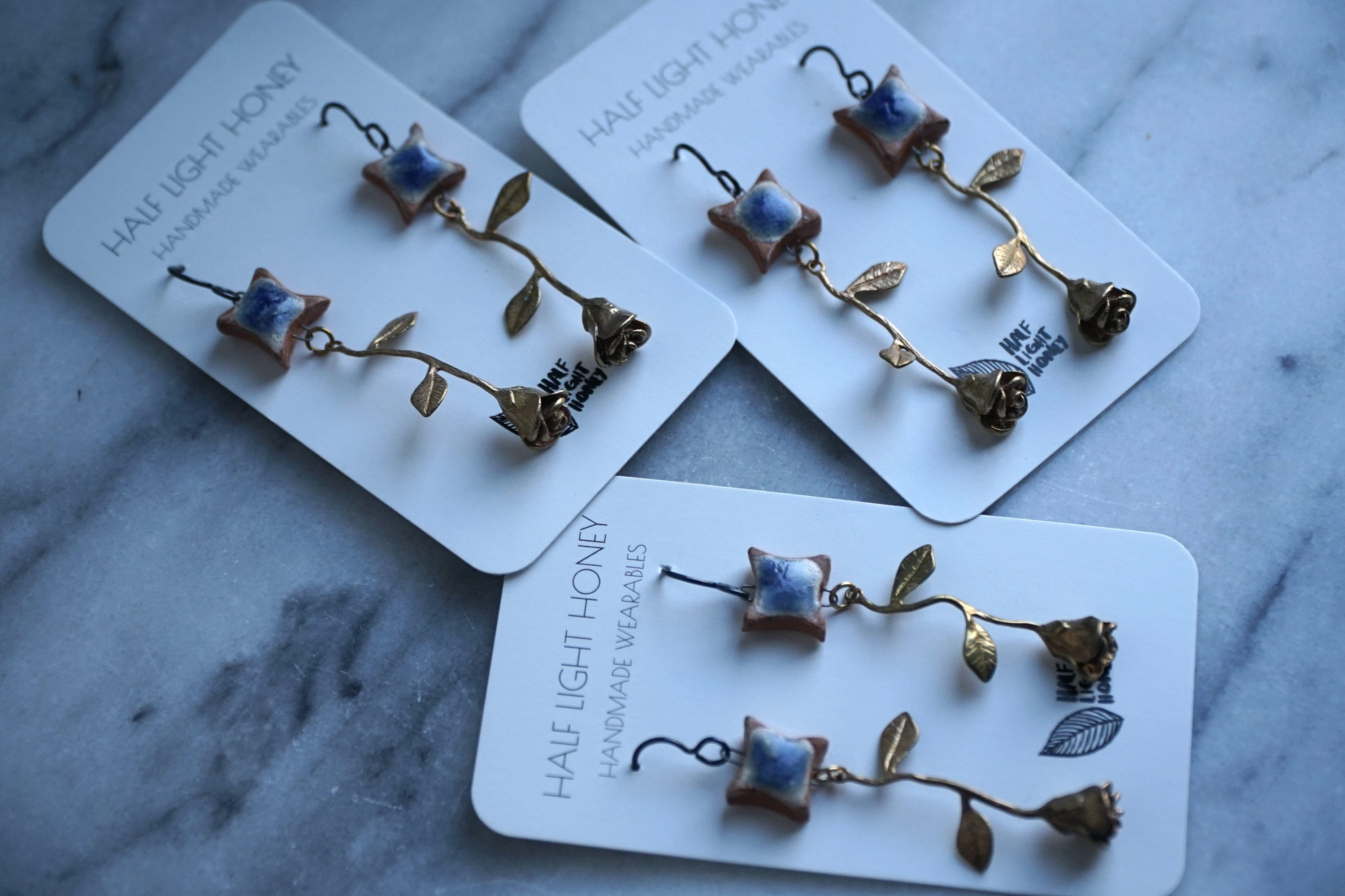 Mixed Media Earrings - Stoneware Earrings with Brass Charm Component - Hypoallergenic Earrings - Dangle Earrings - Art Jewelry
